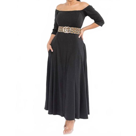 NEW KAREN T DESIGN off the shoulder maxi dress in black Maxi